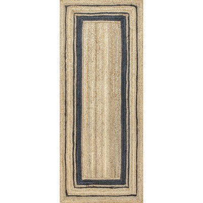 Elegant Navy Braided Jute 31" Reversible Accent Rug