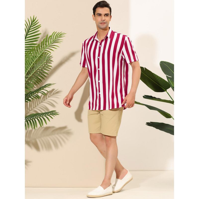 Lars Amadeus Men's Stripe Short Sleeved Color Block Button Down Beach Shirt, 4 of 7