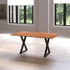 Royal Hampton 67 Inch Rectangular Dining Table with Crossed Metal Legs and Faux Live Edge Acacia Wood Top - 2 of 4