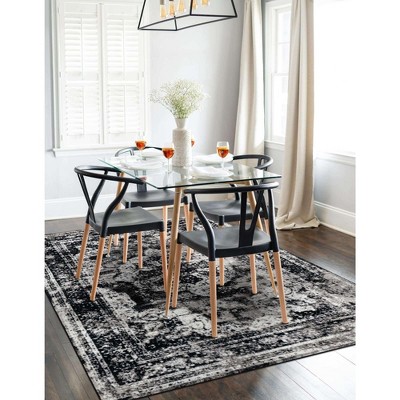 Reversible Black and Gray Synthetic Rectangular Area Rug