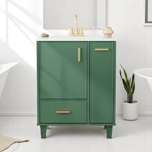 Mshliw 24 Inch Bathroom Vanity with Sink, Freestanding Cabinet with Door Shelf, Drawer and Pull-Out Basket, Ceramic Top - 1 of 4
