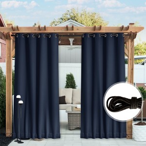 NICETOWN Weatherproof Outdoor Curtains, 2 Panels, Windproof Waterproof Privacy Drapes with Rope - 1 of 4