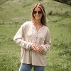 Women's Neutral Split Neck Long Puff Sleeve Top - Cupshe - 3 of 4
