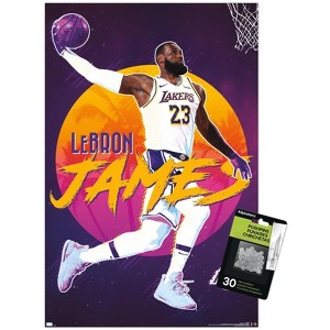Trends International NBA Los Angeles Lakers - LeBron James 20 Unframed Wall Poster Print Clear Push Pins Bundle 14.725" x 22.375" - 1 of 4