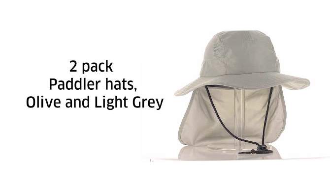 2-Pack Olive & Light Grey Wide Brim Paddler Sun Hat with Vented Mesh Side Panels, 2 of 8, play video