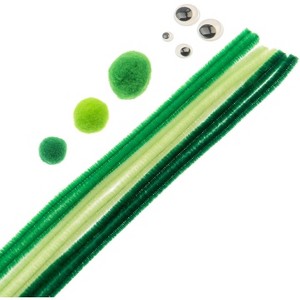 John Bead Craft Combo Pack Pipe Cleaners Pompoms Googly Eyes Activity Kits Green Mix 300 Pieces - 1 of 4