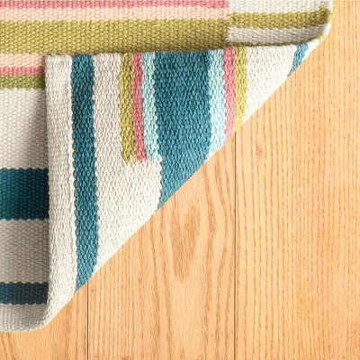 Everly Blue and Beige Handwoven Cotton 9' x 12' Stripe Rug