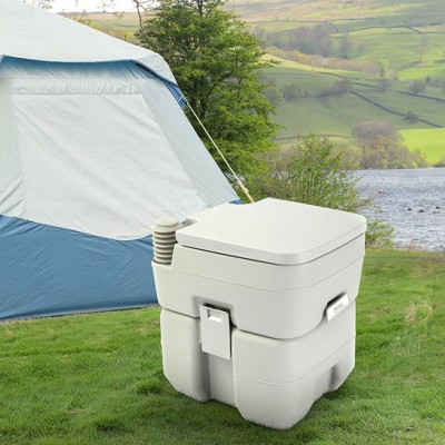 DOMETOUR Lightweight Portable Toilet Gallon Flushable Camping Toilet, Sanitary Outdoor Travel Toilet for Tents Boats Semi Trucks RV Campers Gray