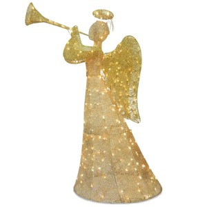 60" Champagne Sisal Angel Novelty Sculpture Light White Lights - National Tree Company - 1 of 3