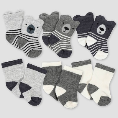 Gerber Baby Boys' 6pk Bear Jersey Wiggle Proof Socks - Gray 0-6M