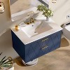 Tribesigns 30" Floating Bathroom Vanity with Sink, Modern Vanity Bathroom Cabinet Wall Mount with Decor Line, Navy Blue - 2 of 4