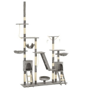 vidaXL Cat Tree Grey Particle board, Plush, Sisal Rope Large Cat Tree - 1 of 4