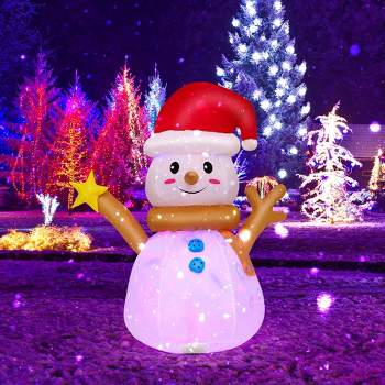 Costway 4 FT Inflatable Christmas Snowman Blow-up Decoration with 360° Rotating LED Lights