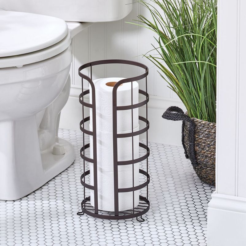 mDesign Metal Free Standing Toilet Paper Stand, Holds 3 Rolls, 2 of 7