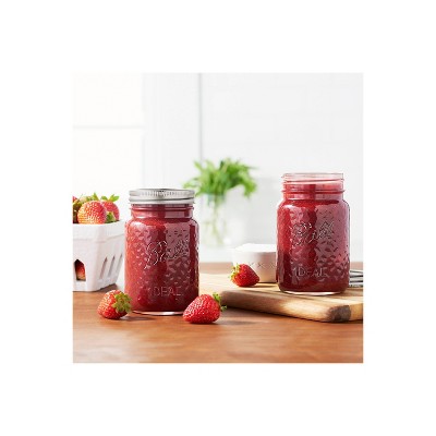 Set of 4 Pink Glass Mason Jars with Lids