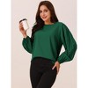 Seta T Women's Elegant Round Neck Chiffon Pleated Long Sleeve Flowy Dressy Business Tops - 2 of 4
