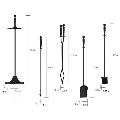 Black Wrought Iron 5-Piece Fireplace Tool Set with Stand