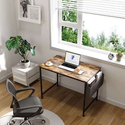 40-55 inch Computer Desk Home Office Desk Workstation Brown, Modern Simple Style Desk for Home Office, Study Student Writing Desk-The Pop Home