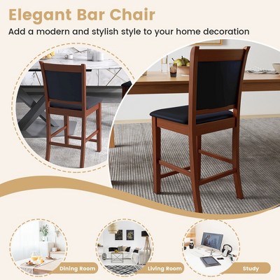 Brown Rubber Wood and Black PVC Leather Counter Stools Set of 2