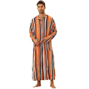 INSPIRE CHIC Men's Long Sleeves Button Pockets Contrasting Colors Striped Nightgown - 1 of 4