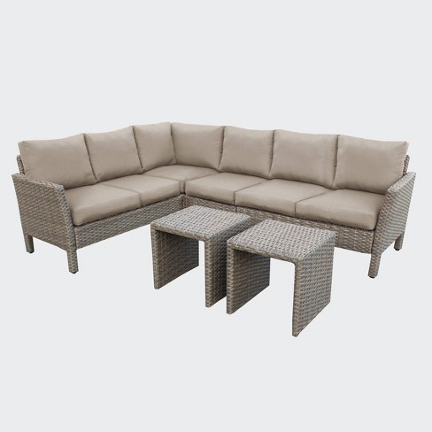 Leisure Made Canton 6pc Wicker Sectional in Tan Fabric - image 1 of 4