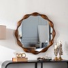 KWPZQEB 32.28" Round Mirror, Farmhouse Solid Wood Wall Mirror with Wavy Irregular Design, Wall Mounted Vanity Mirror for Hallway, Entryway, Brown - 2 of 4