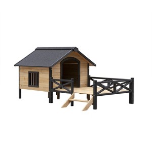 AZL1 Life Concept Pet Crate and House Outdoor Large Wooden Cabin Style Kennel with Porch Finnish Spruce All Weather Raised, Brown, 40.15"*34.25"*8.85" - 1 of 4