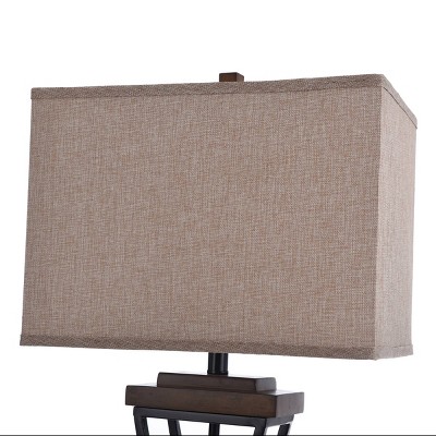 31" Black and Medium Wood Table Lamp with Beige Shade