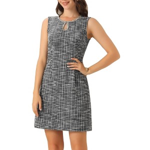 INSPIRE CHIC Women's Elegant Tweed Keyhole A-Line Sleeveless Casual Work Dress - 1 of 4