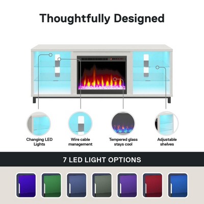 Lumina 70" Deluxe White Plaster Fireplace TV Stand with LED Shelves