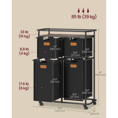 VASAGLE Black and Brown Rolling Laundry Sorter with Wheels