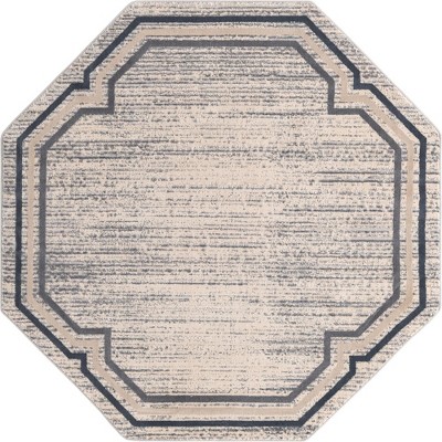 Soothing Gray Abstract Octagon Rug with Easy-Care Synthetic Fibers