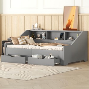 Bellemave Twin to King Size Daybed Frame with Storage Bookcases and Two Drawers,Charging Design,Gray - 1 of 4