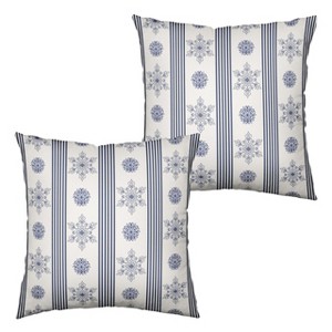 Winter Pillow Covers Blue and White Porcelain Blue Snowflakes Striped - 1 of 3