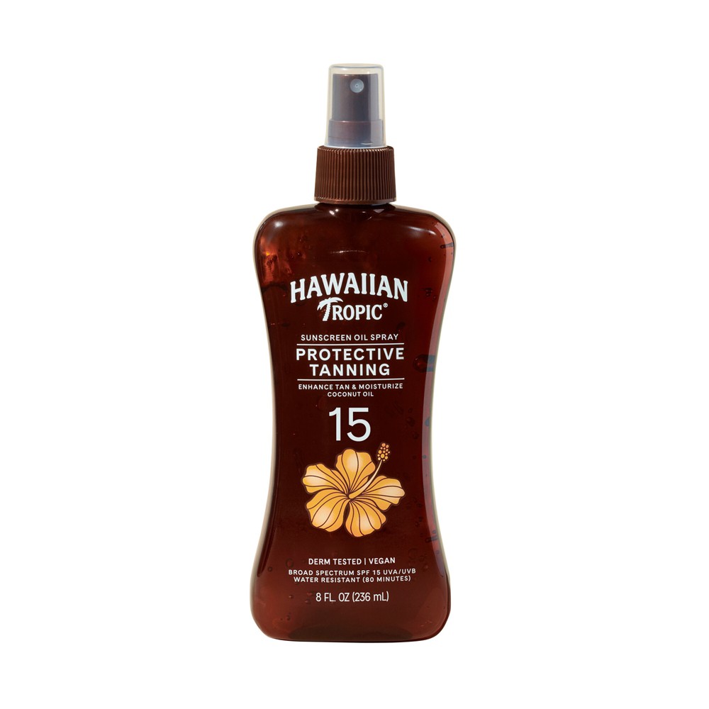 Hawaiian Tropic Tanning Oil Pump Spray - SPF 15 - 8 fl oz: Tropical Scent, Whole Body Application