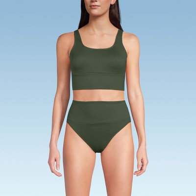 Lands' End Women's Tugless Tankini Top and High Waisted Bottom Swimsuit Set