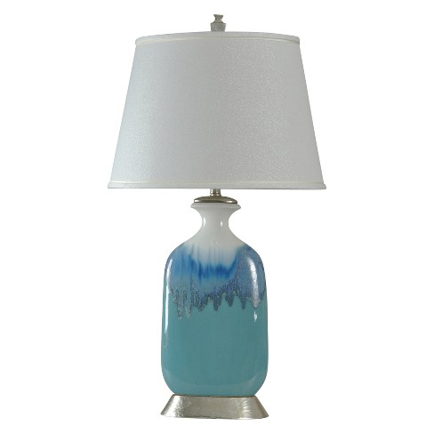 Beach Grove Blue Glaze Ceramic Table Lamp With White ...