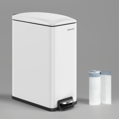 Slim Trash Can, 12.7-Gal (48 L) Garbage Can for Narrow Spaces with Soft-Close Lid, Stainless Steel, 15 Trash Bags Included