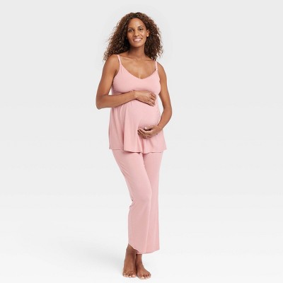 Light Pink Lace Trim Maternity Pajama Set