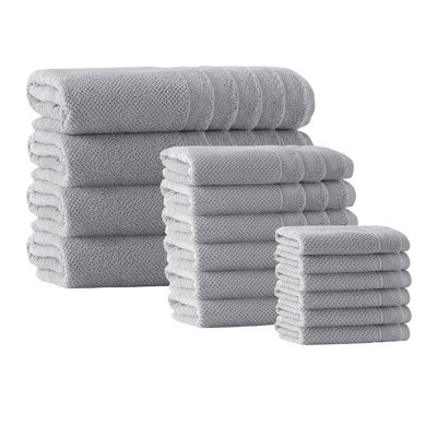 16pc Veta Turkish Cotton Bath Towel Set Silver - Enchante Home