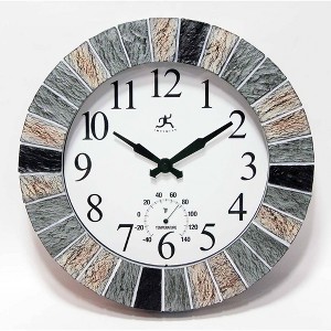 13" Faux Stone Mosaic Indoor/Outdoor Wall Clock - Infinity Instruments: Polyresin, Analog Display, Thermometer - 1 of 4