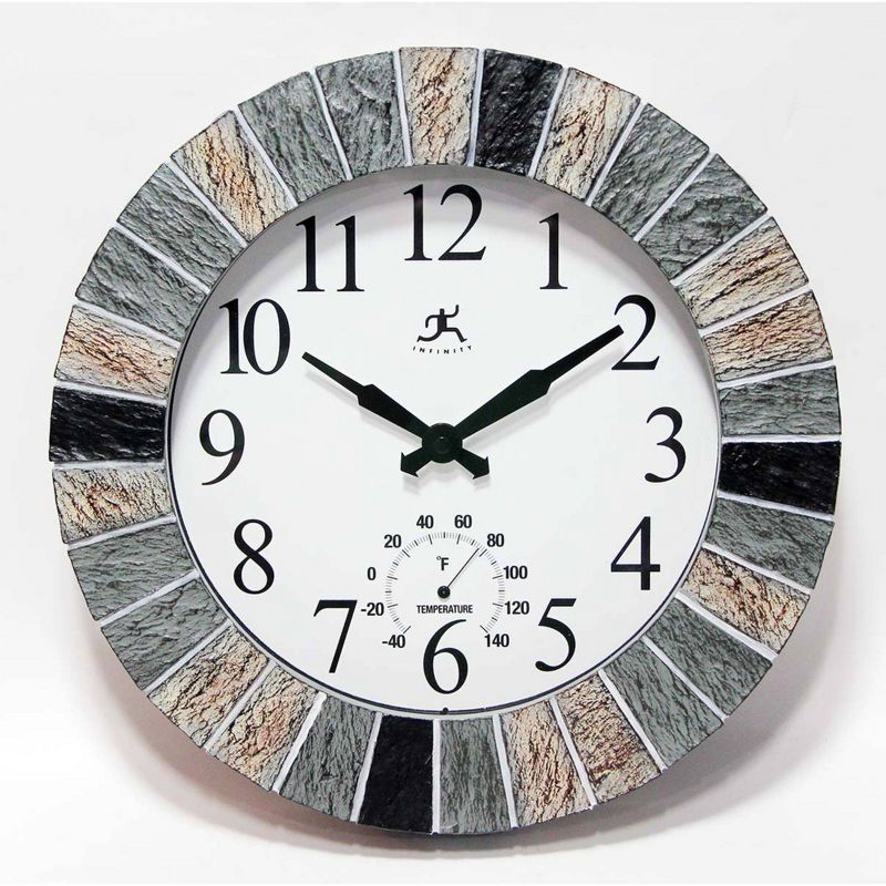 13&#34; Faux Stone Mosaic Indoor/Outdoor Wall Clock - Infinity Instruments, 1 of 7