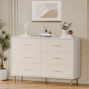 6-Drawer Dresser, Modern Wooden Bedroom Chest of Drawers With Handles and Storage Drawers, Farmhouse Style TV Stand for Living Room, Bedroom, Hallway - 1 of 4