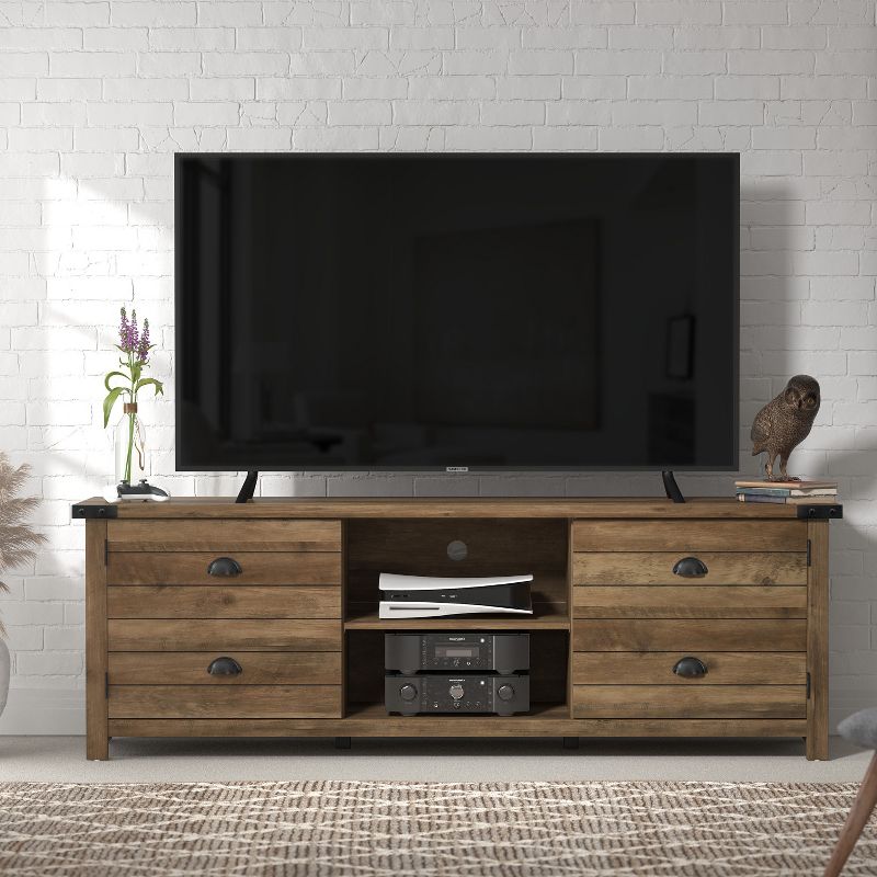 70&#34; Prestwick Gaming Ready Wood TV Stand for TVs up to 78&#34; with 2 Doors and Shelves  Knotty Oak Top - Hillsdale Furniture, 3 of 19