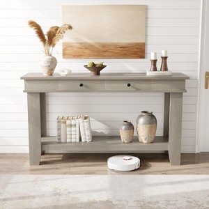 Console Table 54 In, Wooden Entryway Table with 2 Drawers & Open Storage Shelf, Sofa Table Behind Couch, Farmhouse Style Entryway & Hallway Organizer - 1 of 4