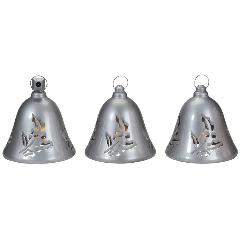 Northlight Set of 3 Musical Lighted Silver Bells Christmas Decorations, 6.5", 3 of 6