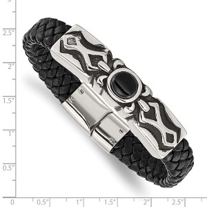 Chisel Stainless Steel Antiqued and Polished with Black Onyx Braided Black Leather 8.25" Bracelet - 1 of 4