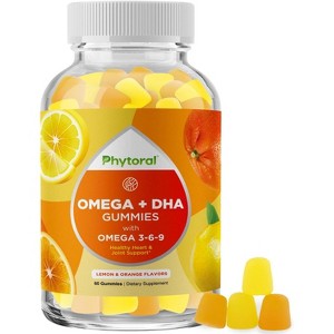 DHA Omega 3 Gummies for Adults, Chia Seed & Omega 3 6 9 Supplement for Inflammation, Energy, Insulin & Immune Support, Lemon & Orange, Phytoral, 60ct - 1 of 4