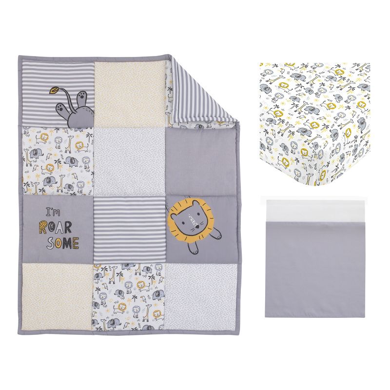 Little Love by NoJo Roarsome Lion - Grey, Yellow, White 3 Piece Nursery Crib Bedding Set with Comforter, Fitted Crib Sheet, Dust Ruffle, 5 of 6