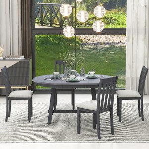 NicBex Round Dining Table Set for 4 Wood Dining Set Extendable Dining Table with 4 Chairs for Kitchen - 1 of 4
